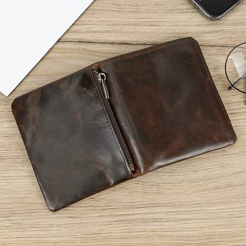 Genuine Leather Short Wallet for Men Bifold Coin Holder Card Purse - VacationGrabs