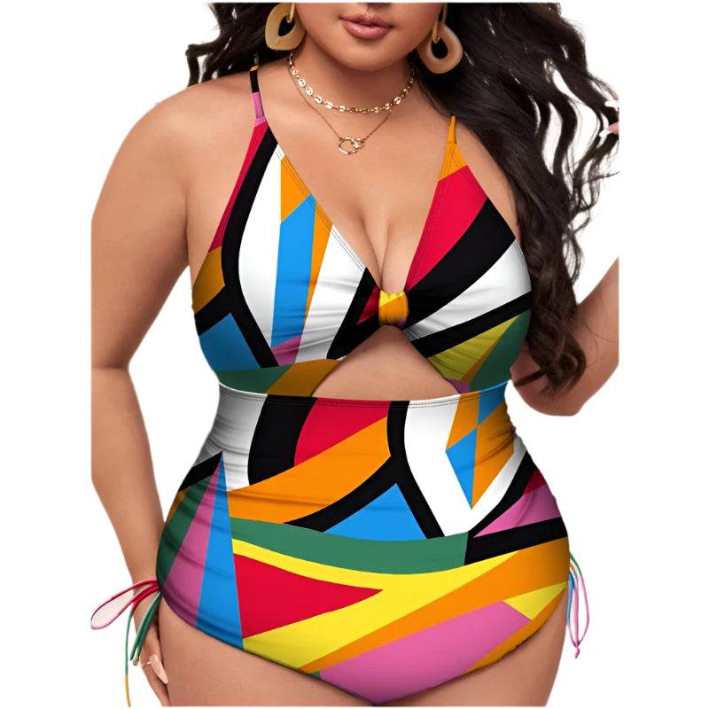 Plus Size Floral Cutout Drawstring Swimsuit - VacationGrabs