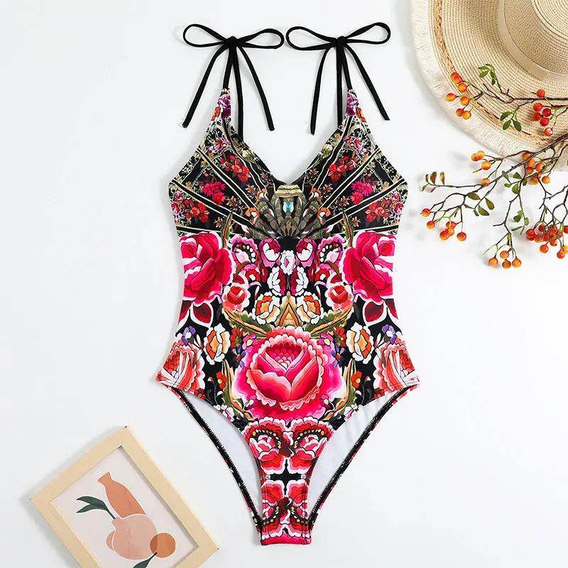 Bold Floral Womens Backless Bathing Suit - VacationGrabs