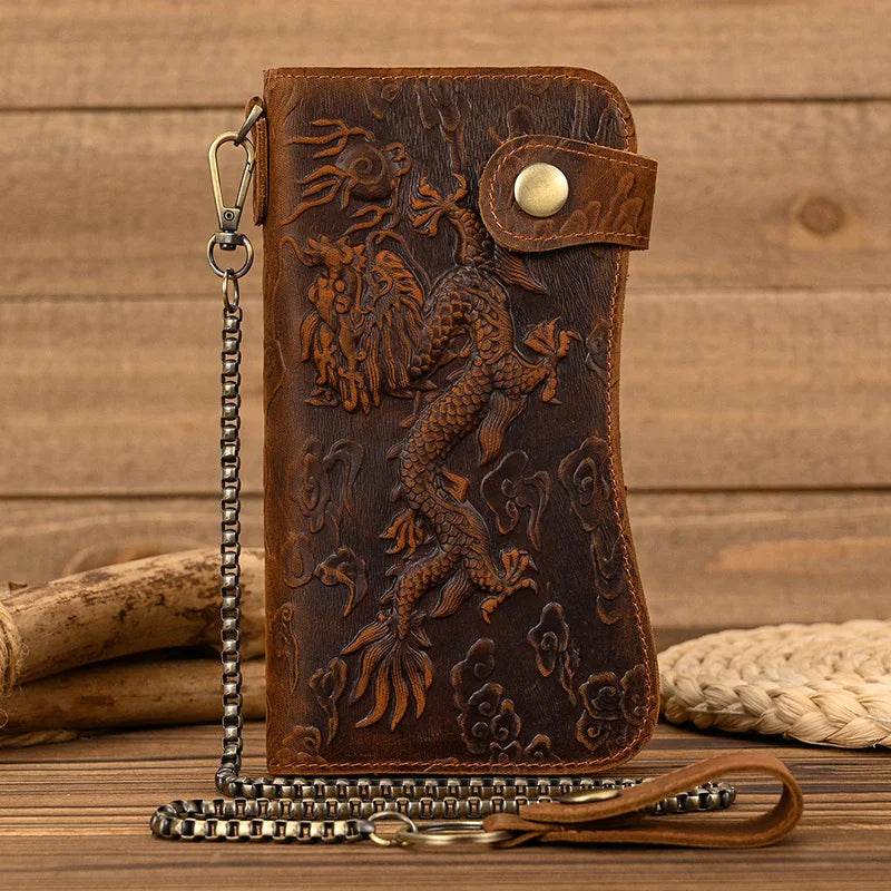 Super Quality Leather Wallet with Iron Chain for Men Bifold Card Wallet - VacationGrabs