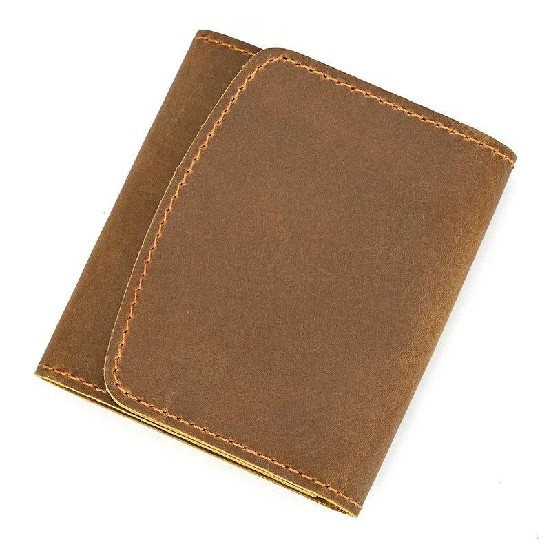 Vintage Crazy Horse Leather Coin Purse Short Wallet Mini Retro Fashion - VacationGrabs