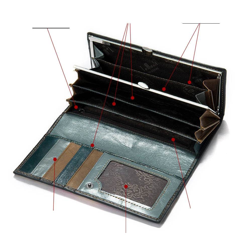 Real Cowskin Long Wallet for Women with Card Holder & Coins Pouch - VacationGrabs