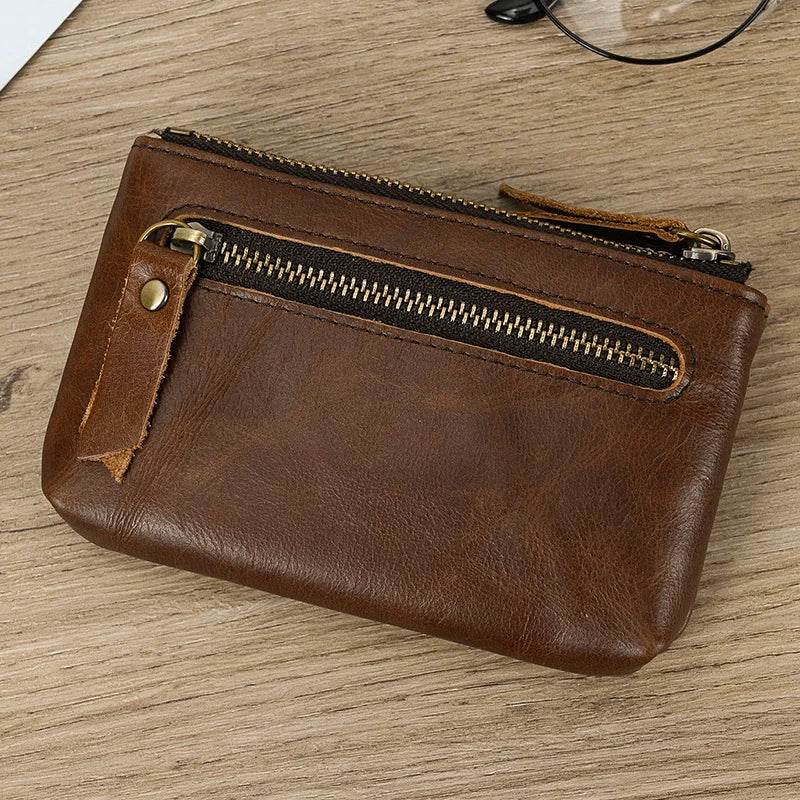 Mini Coin Purse Genuine Leather Real Cowhide Small Wallet with Key Ring - VacationGrabs