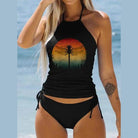 Women's Bathing Suit Drawstring Side Halter Neck Tankini - VacationGrabs