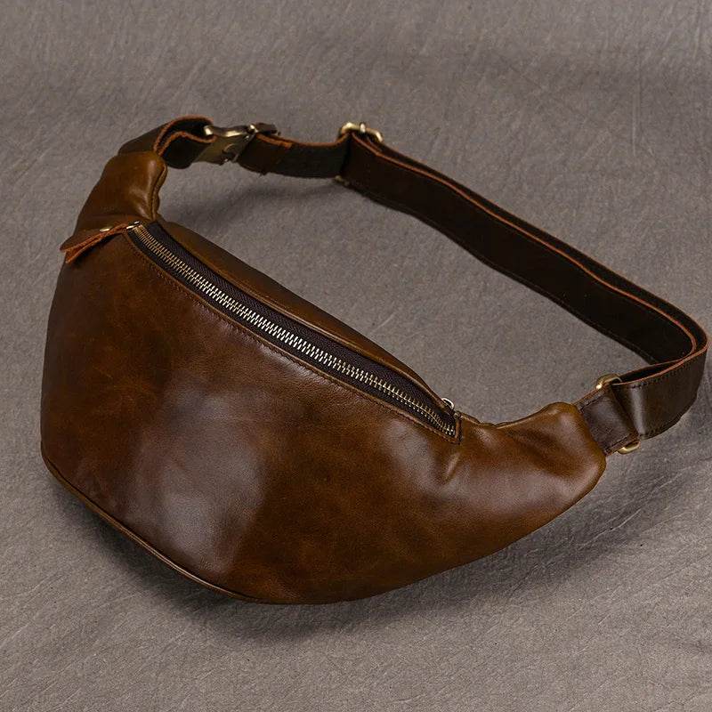 Men's Leather Chest Bag Soft Cowskin Sport Waist Pack for Male - VacationGrabs