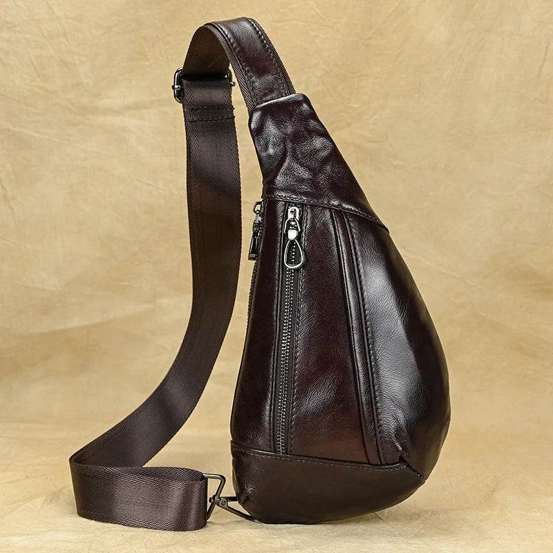 Leather Chest Bag Genuine Leather Crossbody Sling Bag for Men - VacationGrabs