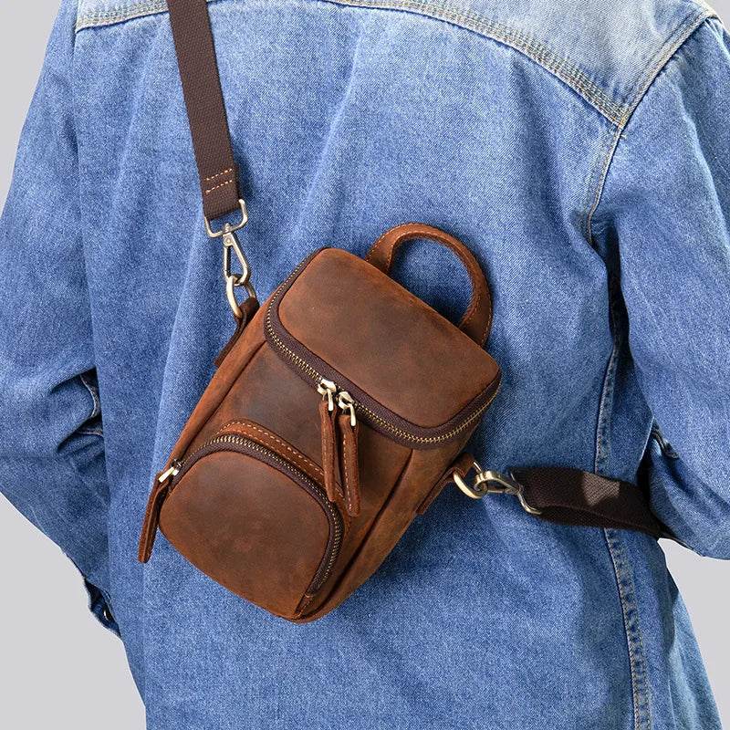 Unique Style Leather Shoulder Crossbody Bag Men's Vintage Phone Pouch - VacationGrabs