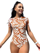 Short Sleeve One Piece Swimsuit Womens - VacationGrabs
