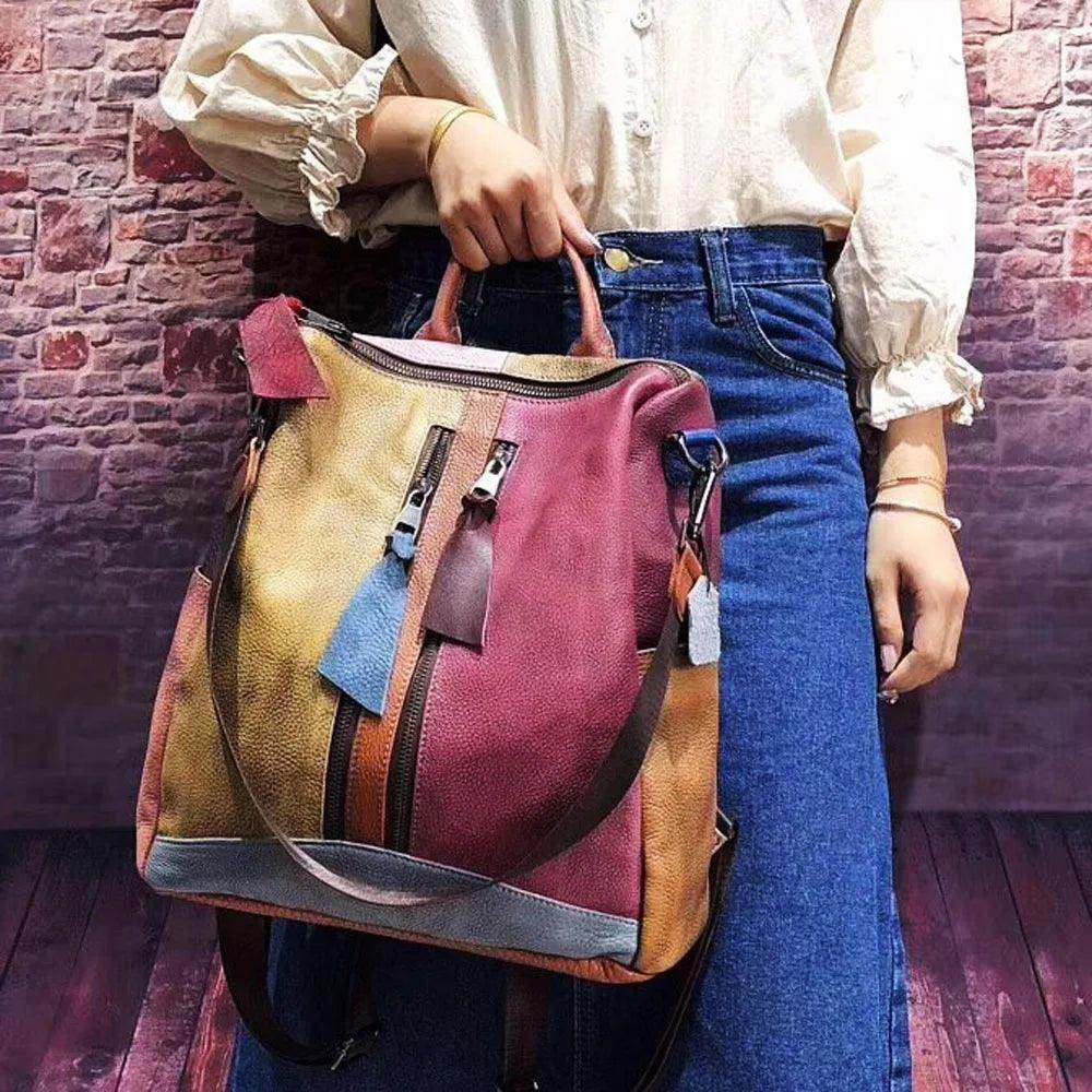 Oversized Women Vintage Leather Backpack Travel Casual - VacationGrabs