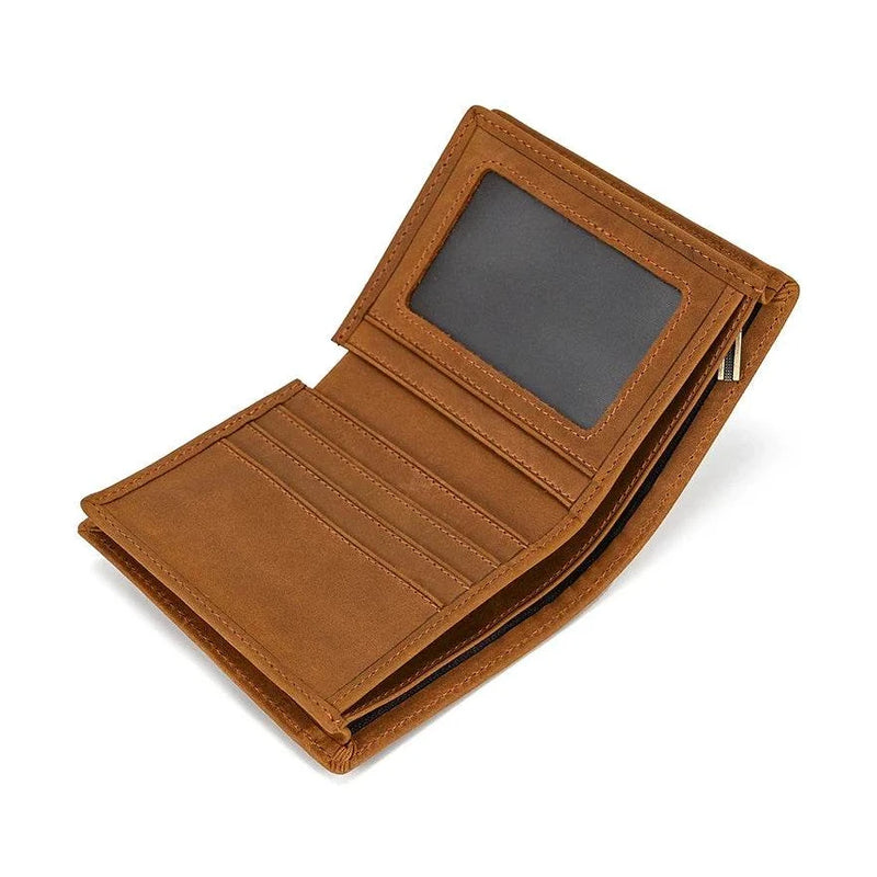 Vintage Men’s Leather Short Wallet Slim Bifold Coin Purse - VacationGrabs