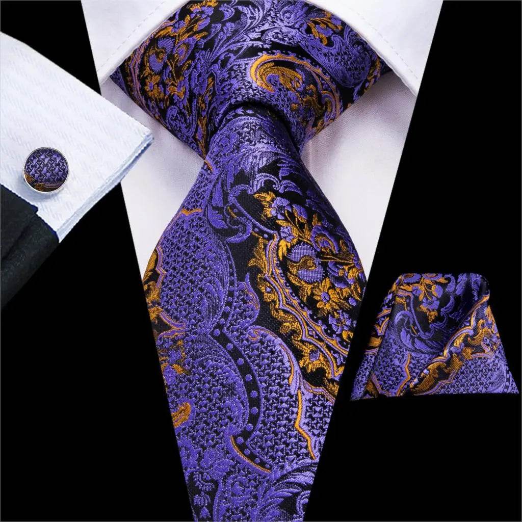 Purple Paisley Silk Tie Set for Men - VacationGrabs