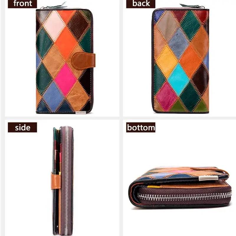 Hot Fashion Patchwork Leather Women’s Long Wallet & Phone Pouch - VacationGrabs
