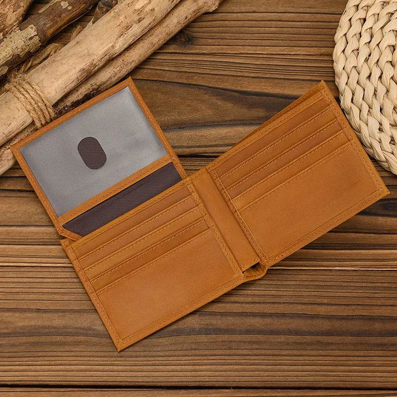 Men’s Genuine Leather Crazy Horse Short Wallet Vintage Card Holder - VacationGrabs