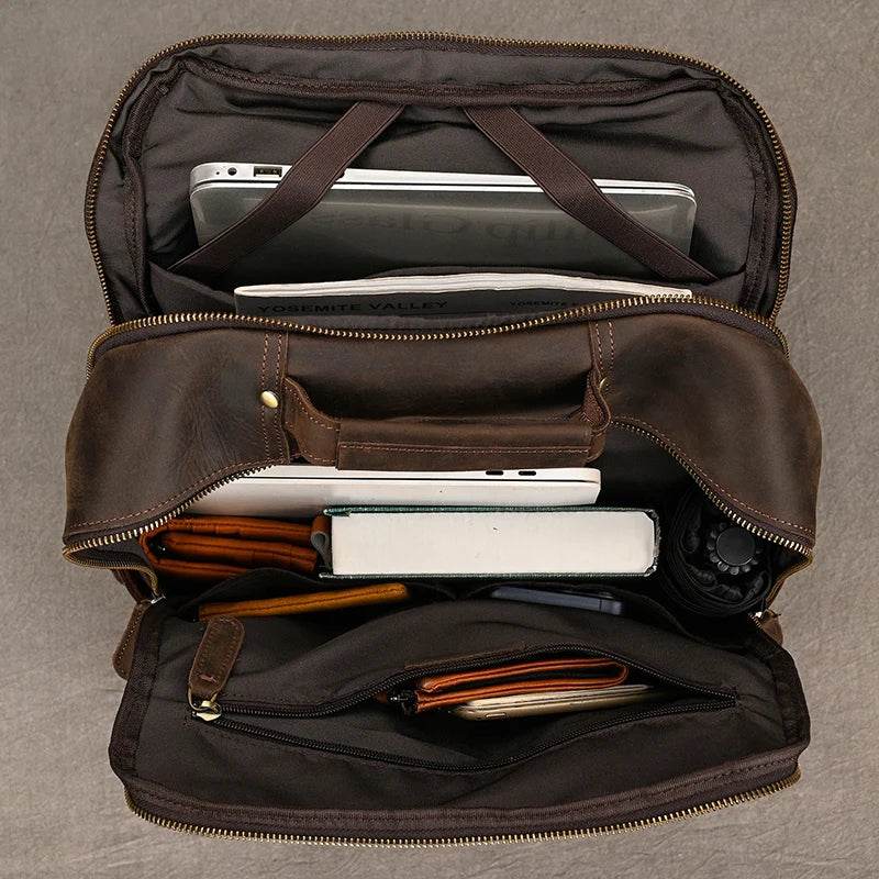 Multifunctional Leather Laptop Backpack for Men Teenager Travel - VacationGrabs