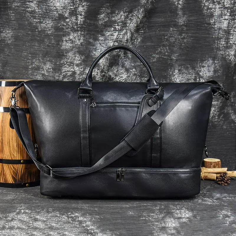 Genuine Leather Luggage Duffle Bags for Men and Women Weekend Bag - VacationGrabs
