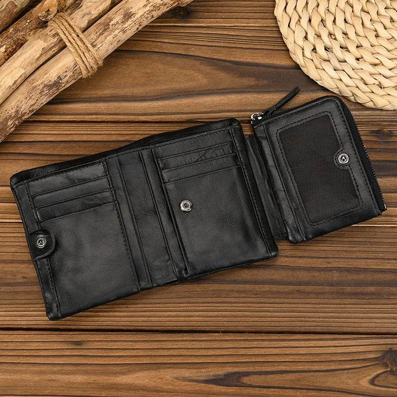 Genuine Leather Short Wallet for Men Bifold Coin Holder Card Purse - VacationGrabs