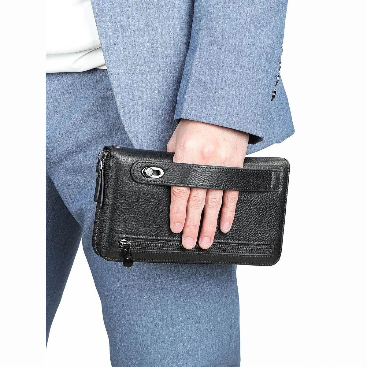 Men's First Layer Cowhide Clutch Bag Leather Multi-Functional Long Purse - VacationGrabs