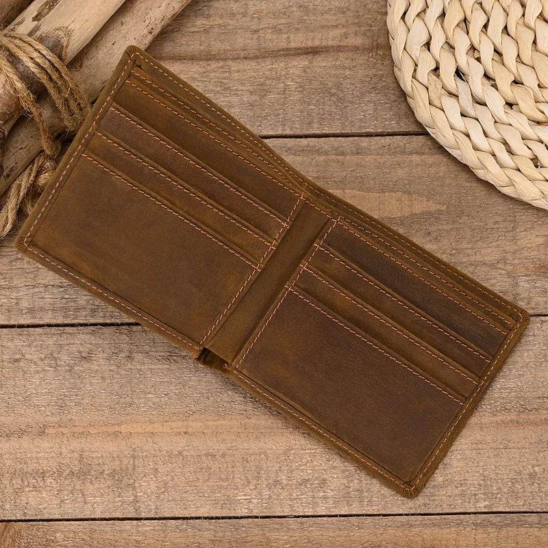 Men’s Genuine Leather Crazy Horse Short Wallet Vintage Card Holder - VacationGrabs