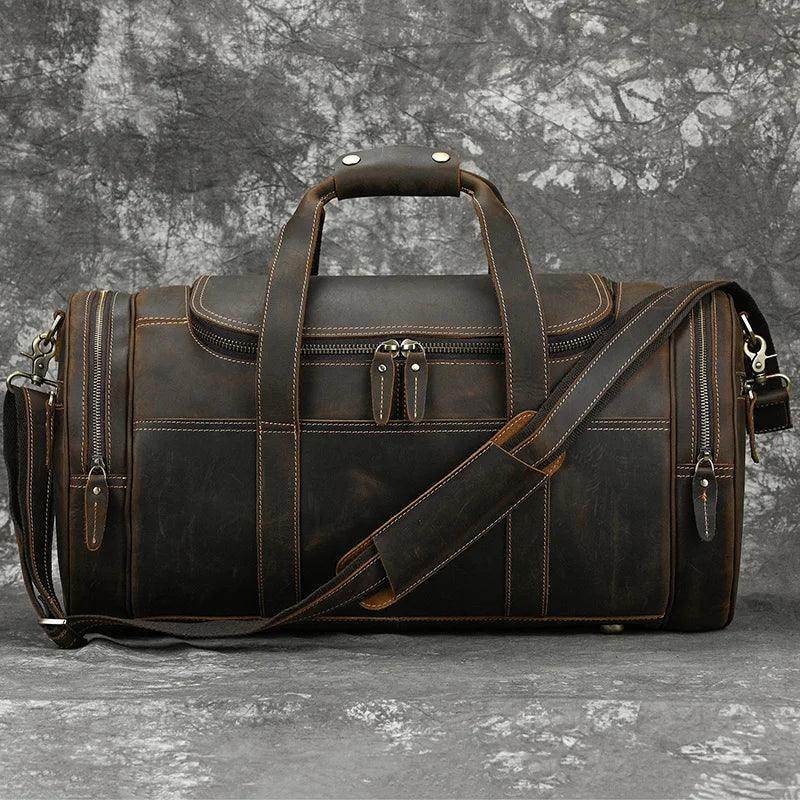 Big Capacity Leather Baggage Bag for Men Travel Weekender - VacationGrabs
