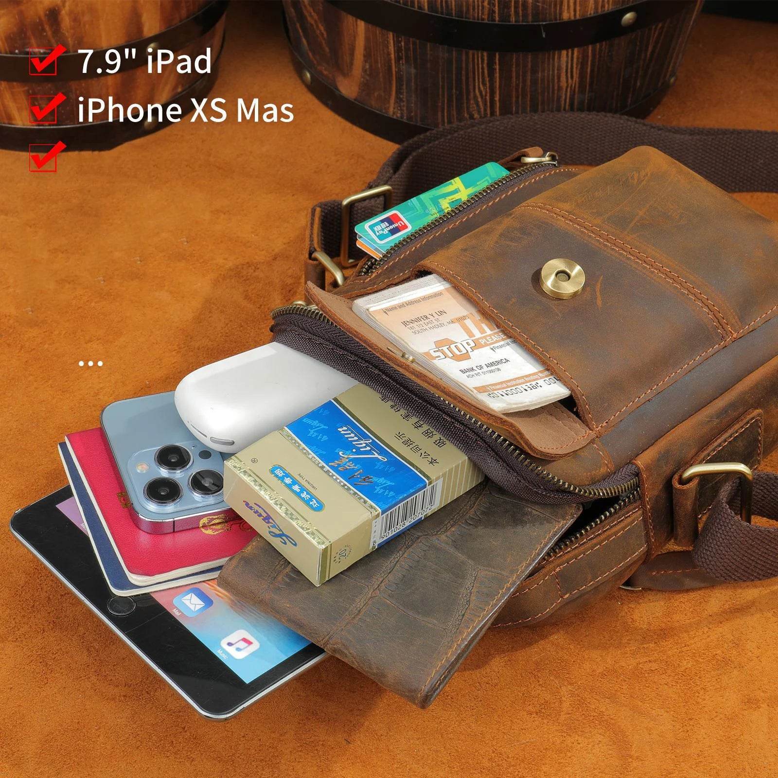 Retro Mini Leather Shoulder Bag Genuine Crossbody Sling for Men - VacationGrabs