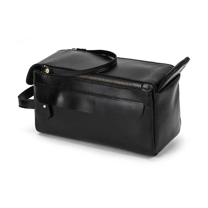 Black Genuine Leather Cosmetic & Storage Bag for Men & Women - VacationGrabs
