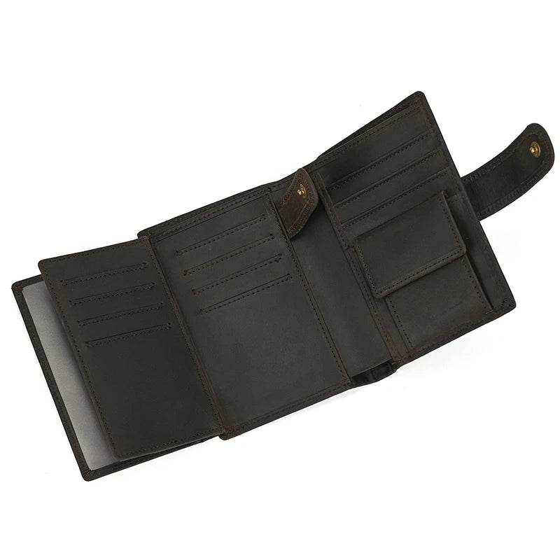 Luxury Full Grain Leather Short Wallet for Men 3-Fold Pure Leather - VacationGrabs