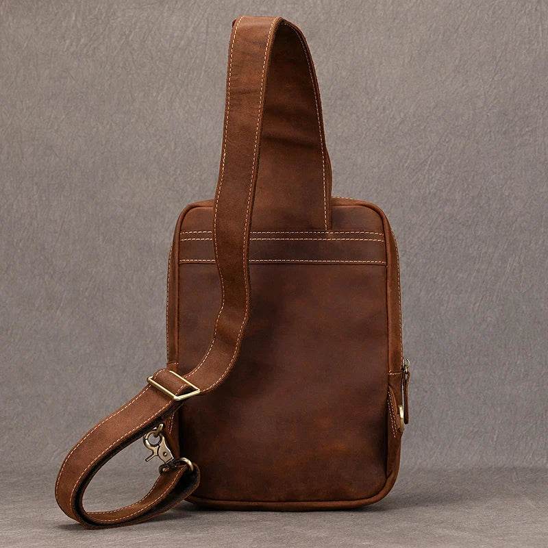 Genuine Leather Chest Bag Large Capacity Crossbody Bag Men - VacationGrabs