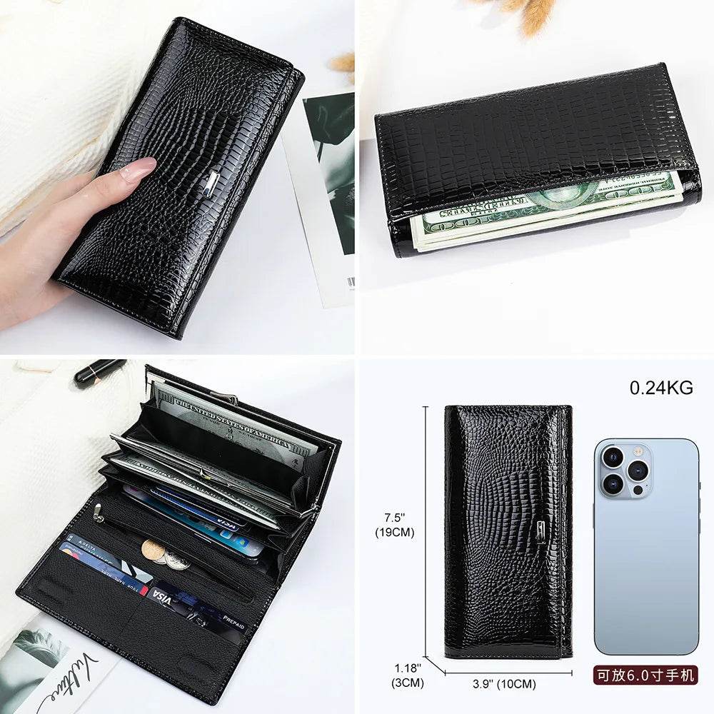 Genuine Leather Long Wallet for Women Clutch Purse Card Holder - VacationGrabs
