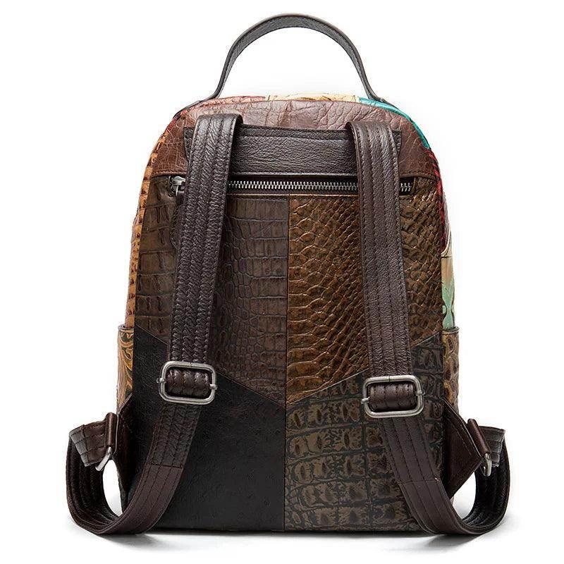 Colorful Patchwork Backpack For Women Genuine Leather - VacationGrabs