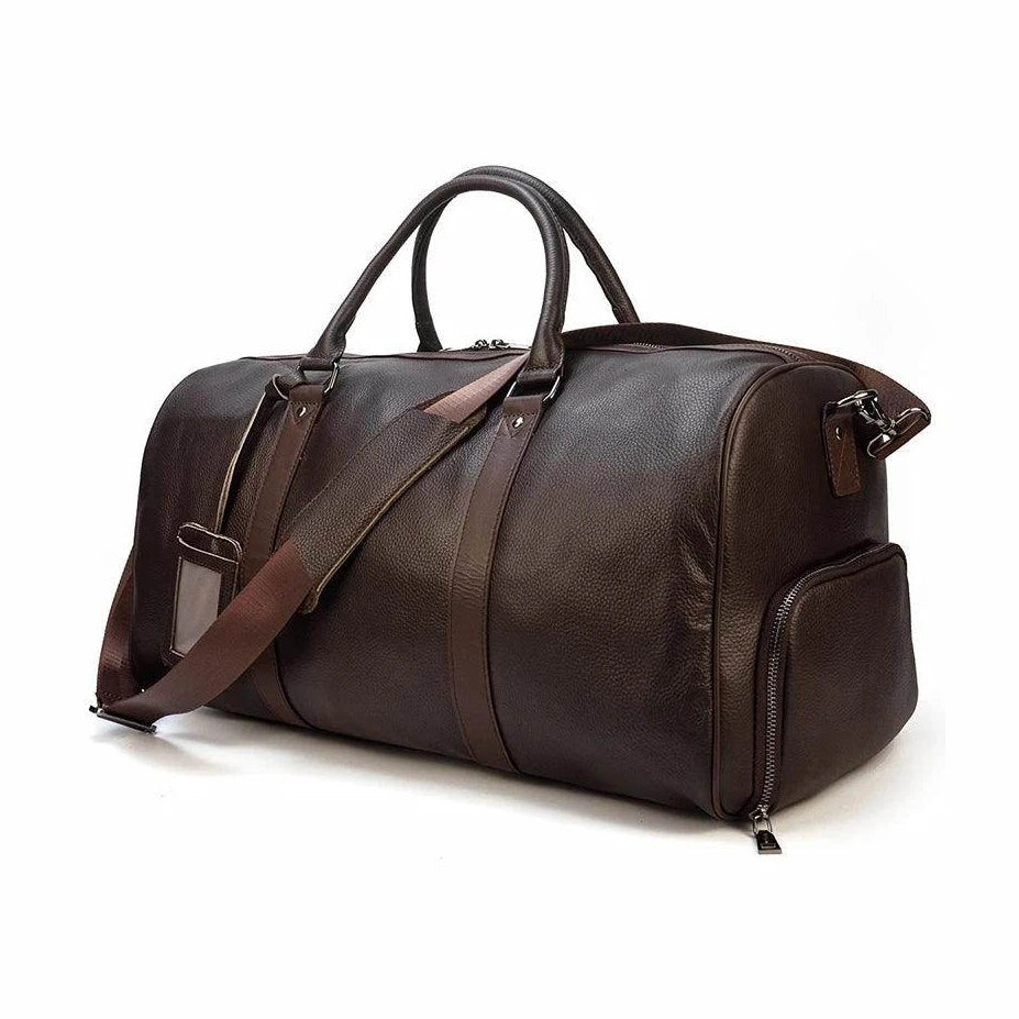 Personalized Leather Duffel Bags Purple Blue Brown Black - VacationGrabs