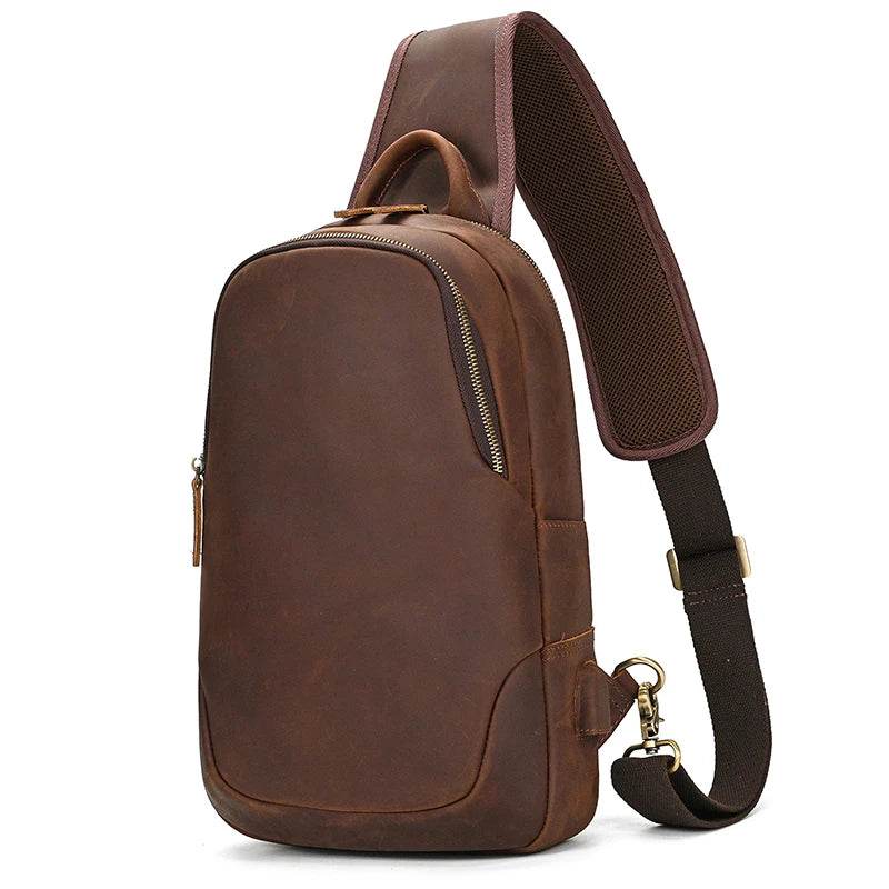 High-Quality Chest Bag USB Men Shoulder Sling Cowhide Leather - VacationGrabs