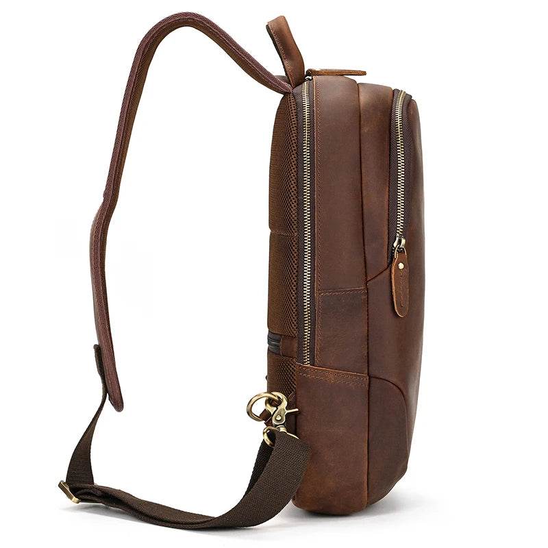 Men’s Leather Chest Bag with USB Cable Crossbody Outdoor Bag - VacationGrabs