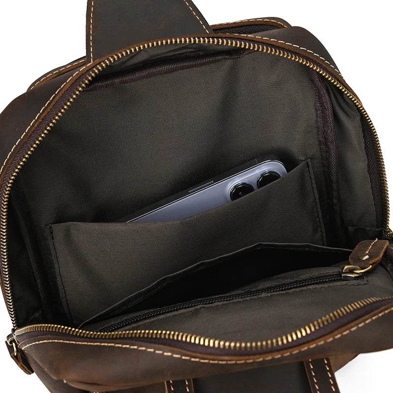 Large Capacity Leather Chest Bag Crossbody Sling Bag for Men - VacationGrabs
