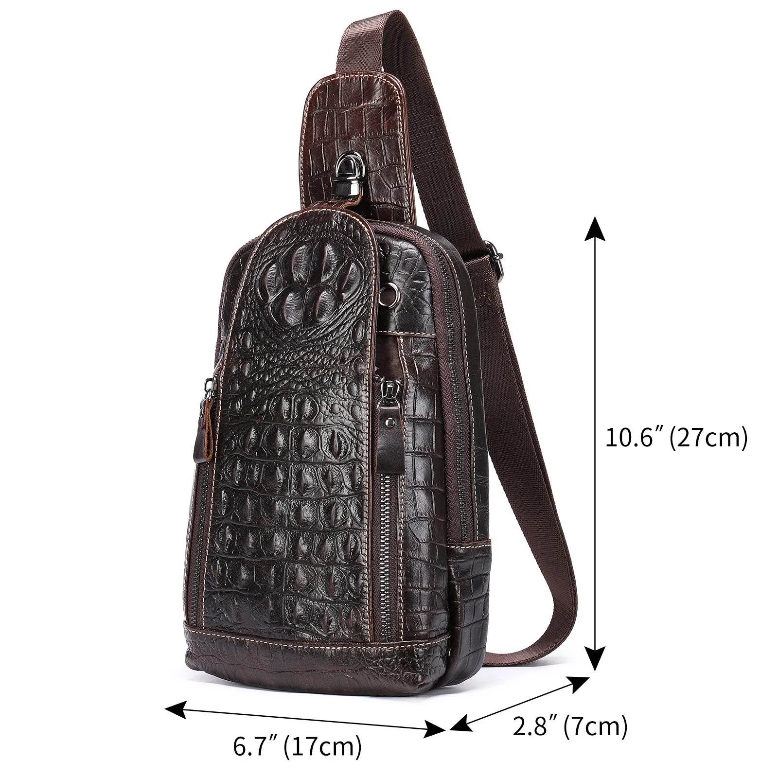 Leather Chest Bag Alligator Pattern Men's Crossbody Shoulder Bag - VacationGrabs