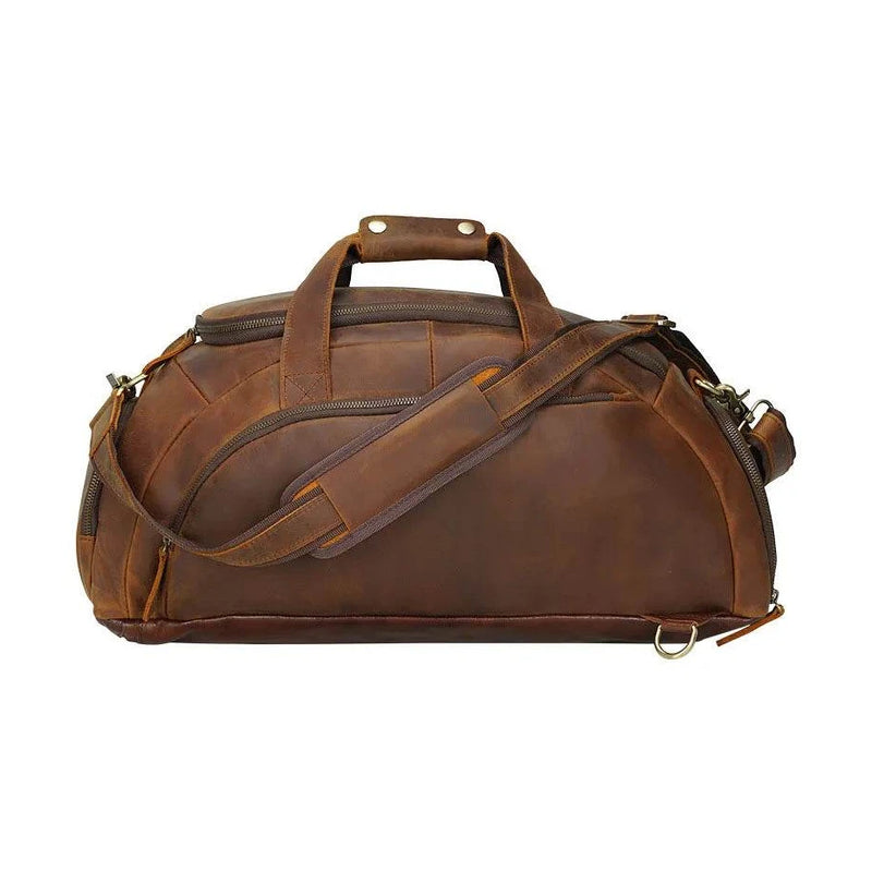 Crazy Horse Leather Travel Handbag Sling Bag Overnight Duffle - VacationGrabs