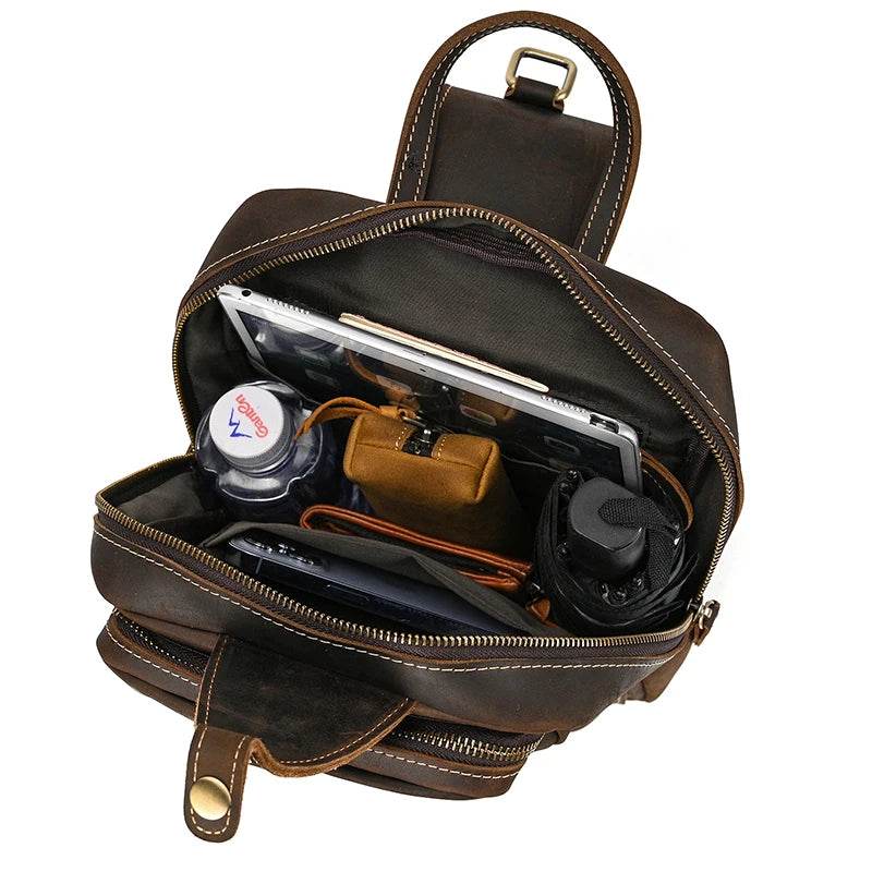 Large Capacity Leather Chest Bag Crossbody Sling Bag for Men - VacationGrabs
