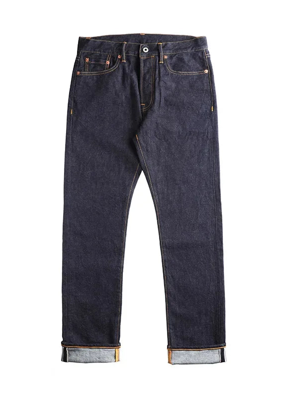 Pair of dark blue jeans on a white background