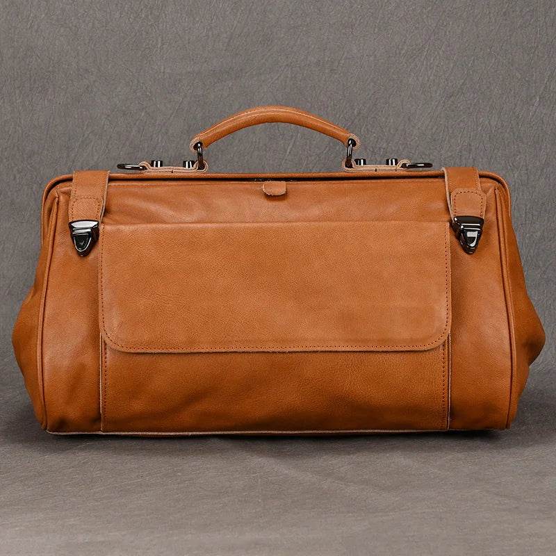 Top Grade Black Coffee Genuine Leather Travel Bag Anti-Theft Design - VacationGrabs