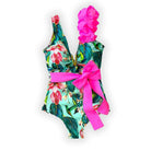 Ruffle Print Floral One Piece Slimming Swimwear - VacationGrabs