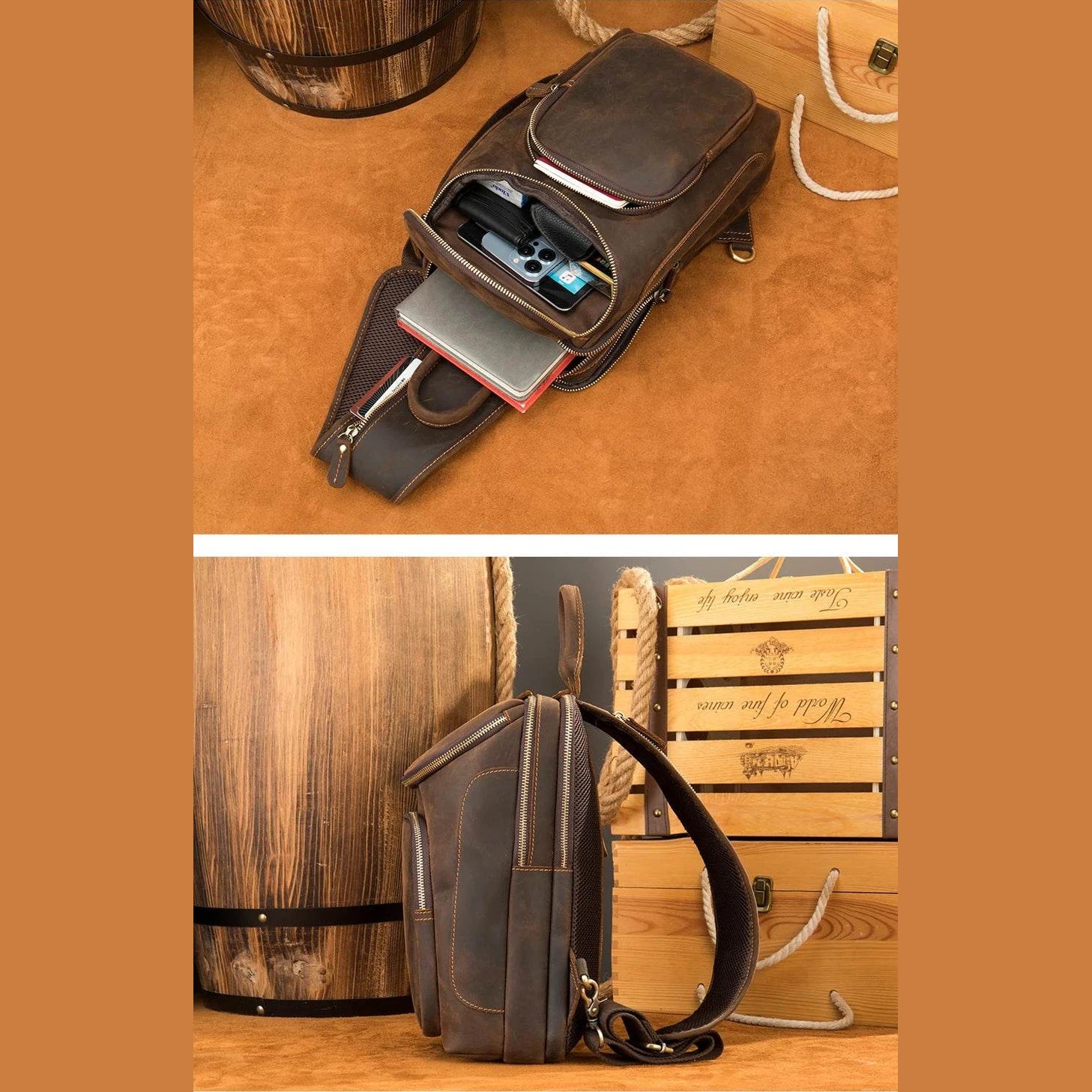 Leather Waist Bag Vintage Chest Pack Sling Bag for Men - VacationGrabs