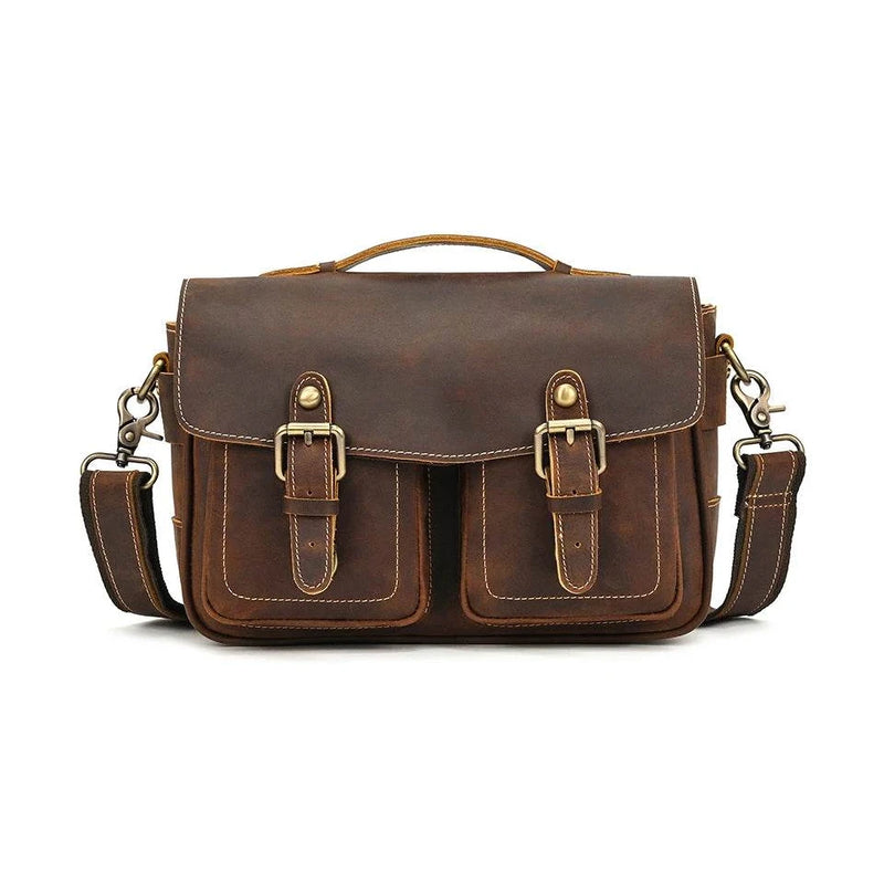 Vintage Crazy Horse Leather Messenger Bag for Men Crossbody Bag - VacationGrabs