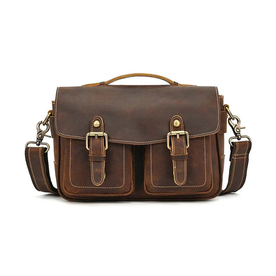 Vintage Crazy Horse Leather Messenger Bag for Men Crossbody Bag - VacationGrabs