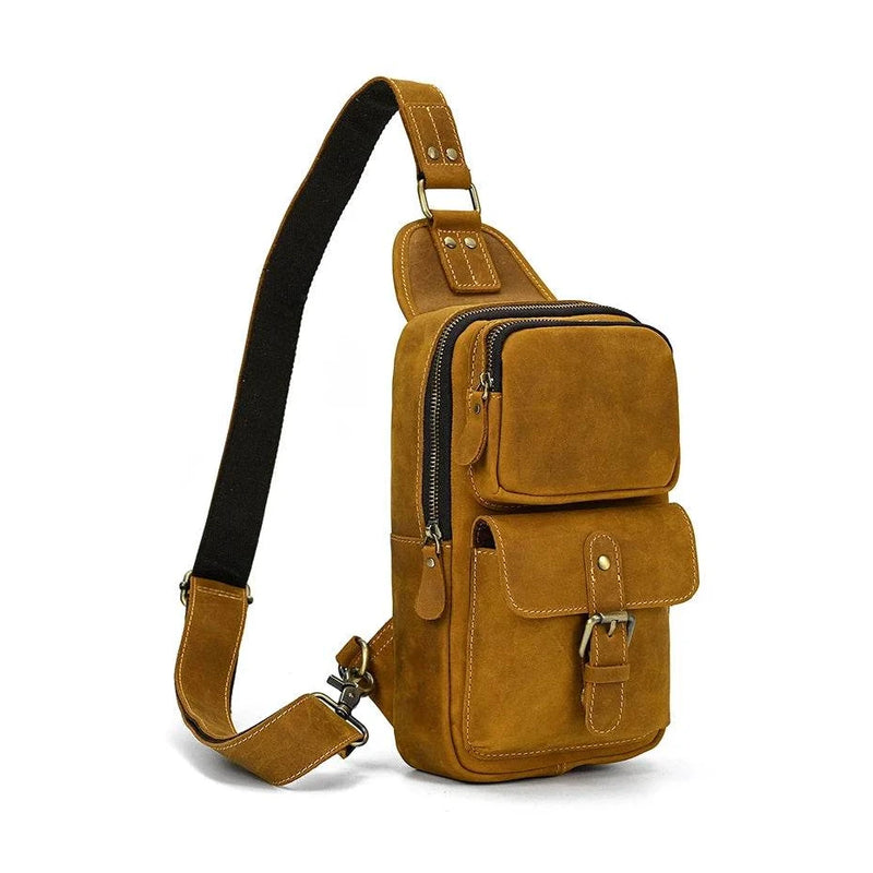 Big Size Leather Chest Bag Crazy Horse Sling Crossbody for Men - VacationGrabs