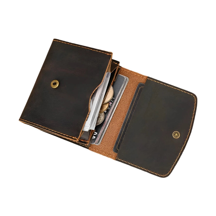 Vintage Crazy Horse Leather Coin Purse Short Wallet Mini Retro Fashion - VacationGrabs