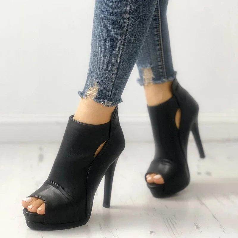 Fish Mouth High Heel Sandals Breathable Hollow Out Platform - VacationGrabs