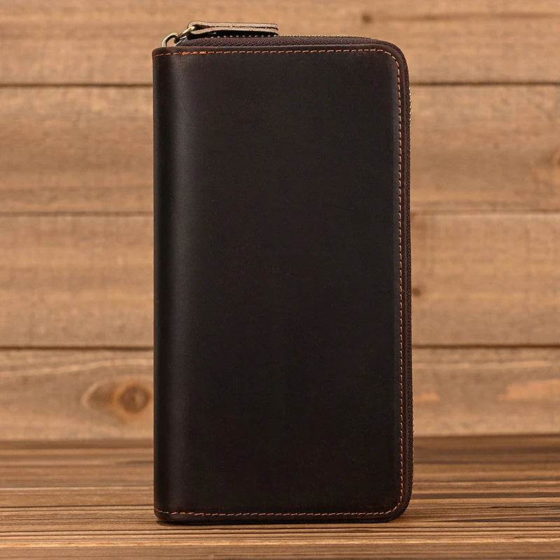 Retro Real Leather Wallet for Men Business Casual with Double Zipper - VacationGrabs