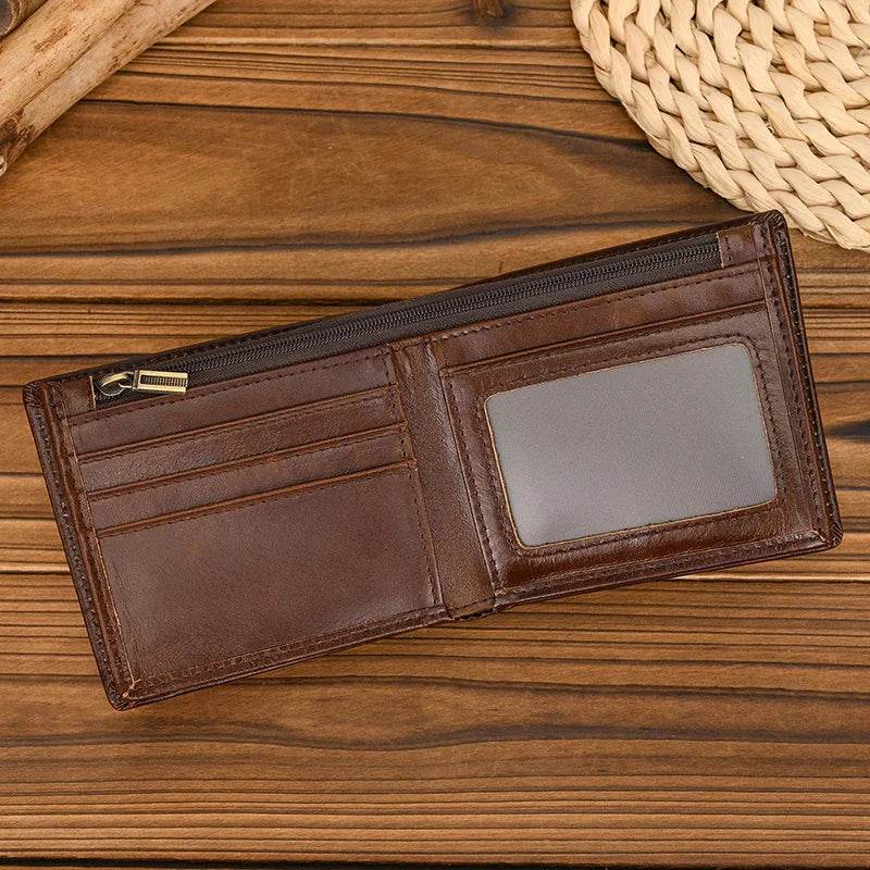 Vintage Men’s Leather Short Wallet Slim Bifold Coin Purse - VacationGrabs