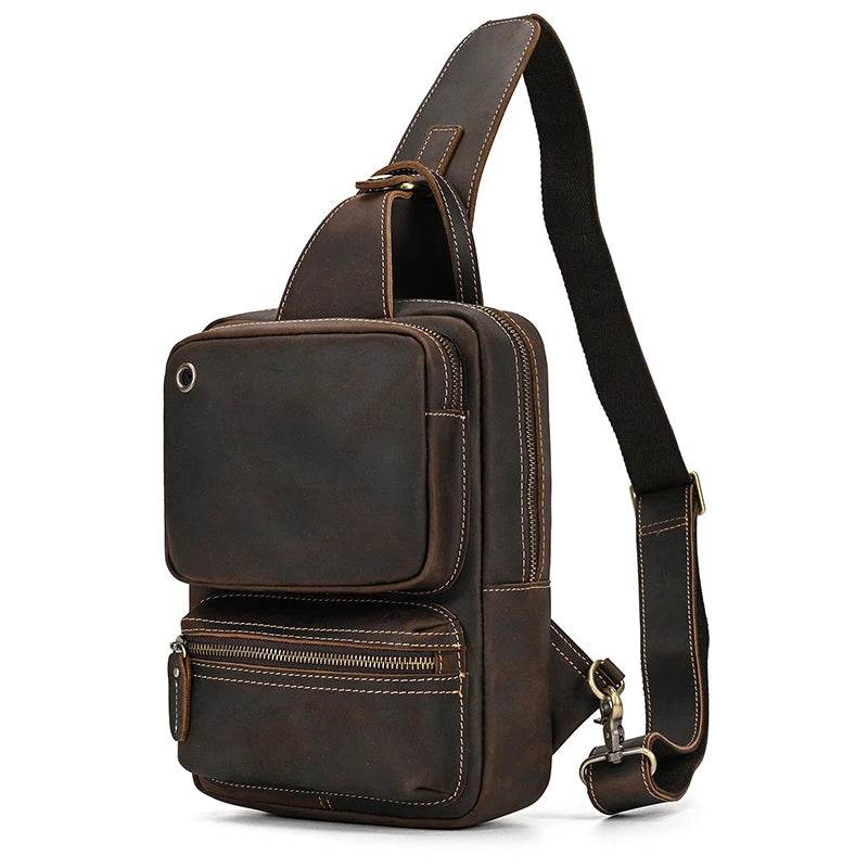Large Capacity Leather Chest Bag Crossbody Sling Bag for Men - VacationGrabs