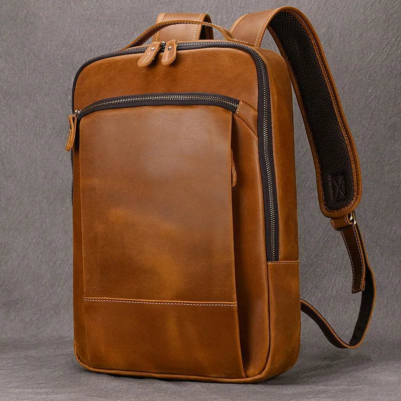 Vintage Men's Crazy Horse Leather Backpack Travel Rucksack Bag - VacationGrabs
