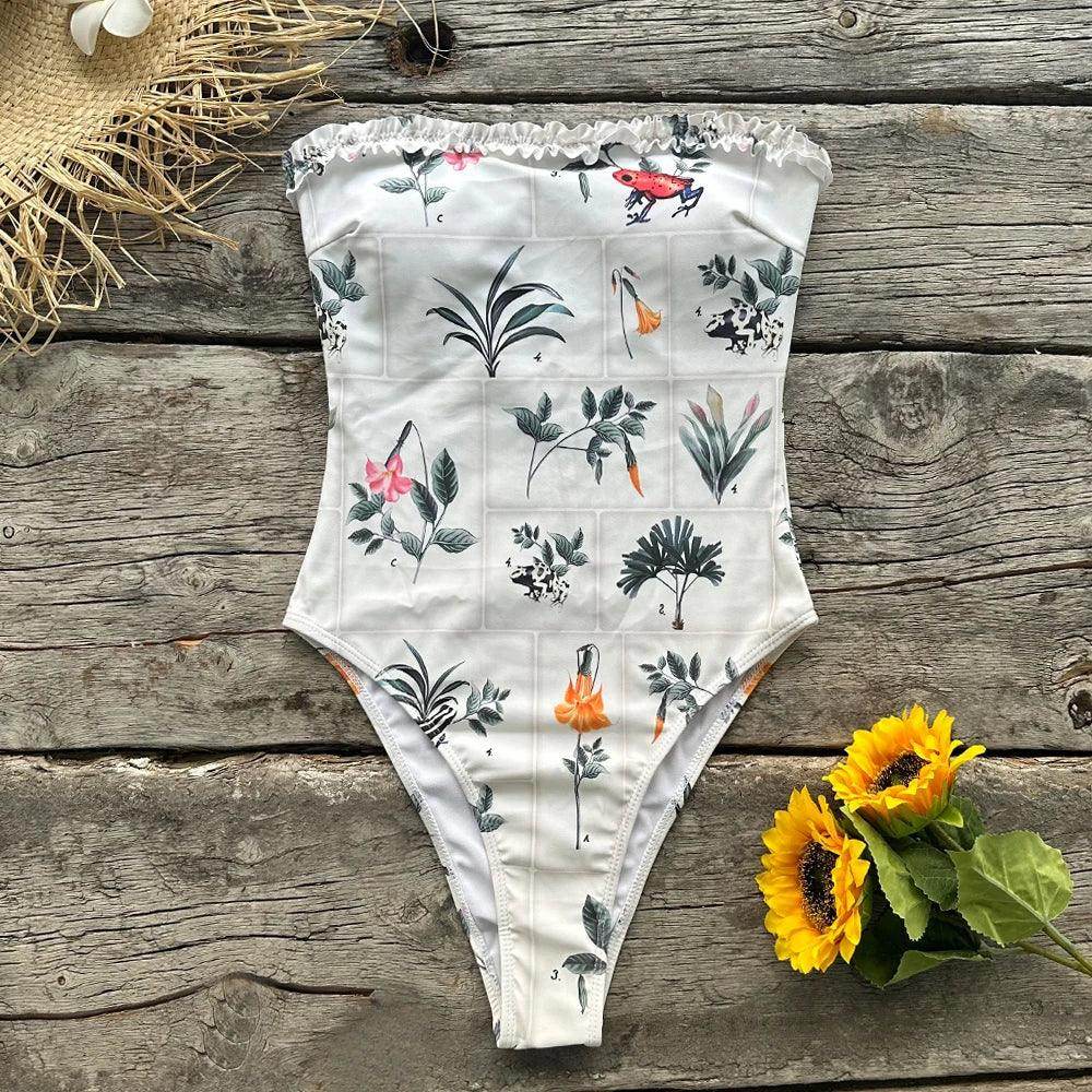 Bandeau One Piece Women Floral Swimsuit - VacationGrabs